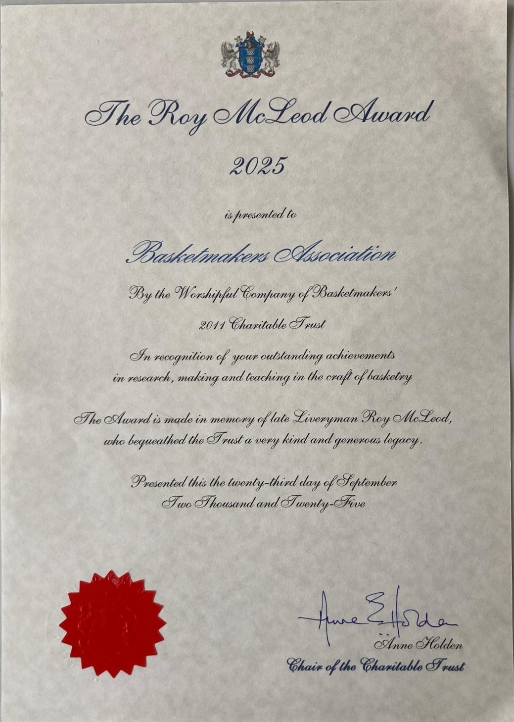 Roy McLeod Award Winner